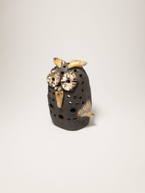 Keramik Eule - Handgemacht - Deko - dunkel - L