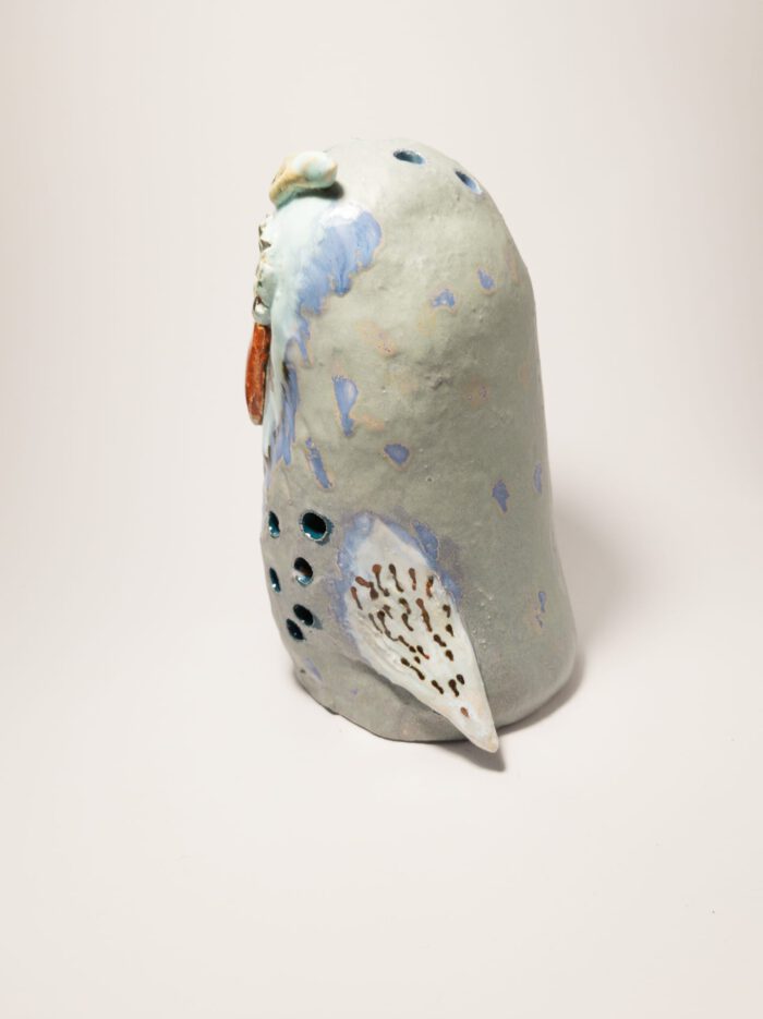 Keramik Eule - Handgemacht - Deko - hell - L
