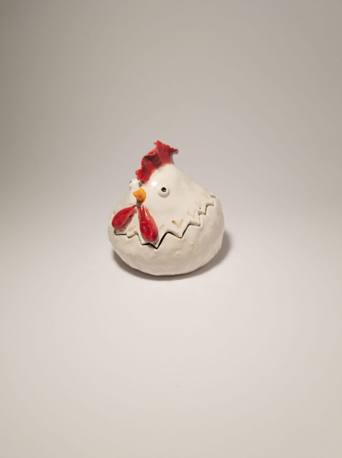 Keramik Huhn - Handgemacht - L - Trennbar - weiß
