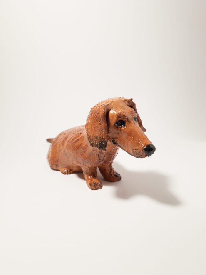 Keramik Hund - Handgemacht - XL - hellbraun