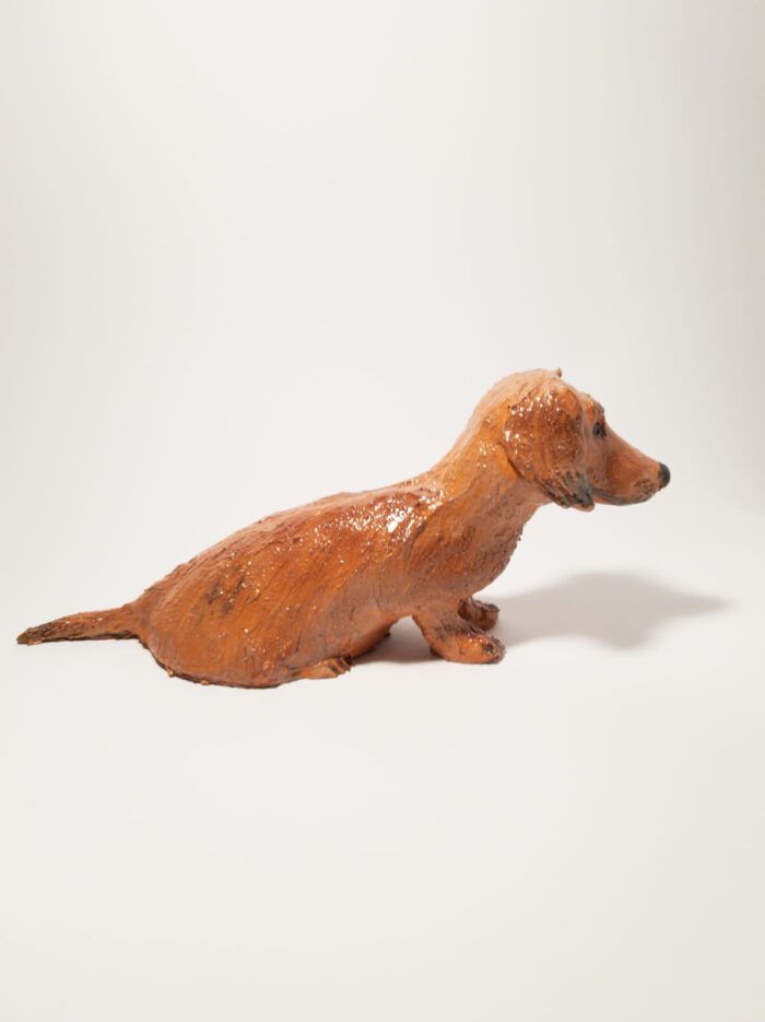 Keramik Hund - Handgemacht - hellbraun - XL