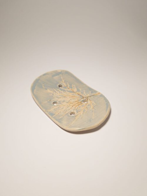 Keramik Seifenschale - Handgemacht - Blatt -blau