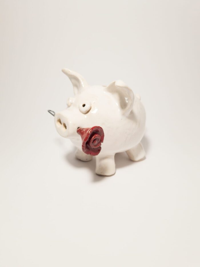 Keramik Sparschwein - Deko - Handgemacht - Mit Rose